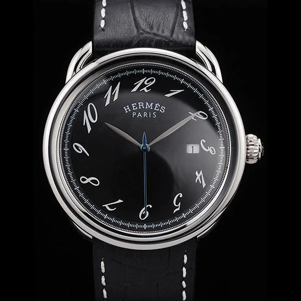 Hermes Arceau Black Dial Black Leather Strap new58708