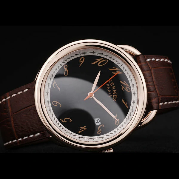 Hermes Arceau Black Dial Brown Leather Strap new58709