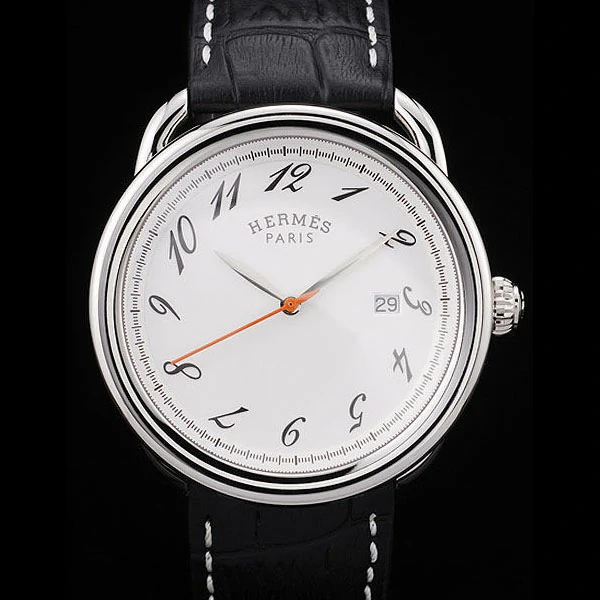 Hermes Arceau White Dial Black Leather Strap new58707