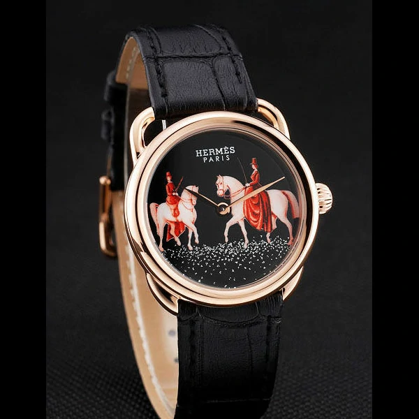 Hermes Classic Croco Leather Strap Black Dial new59404