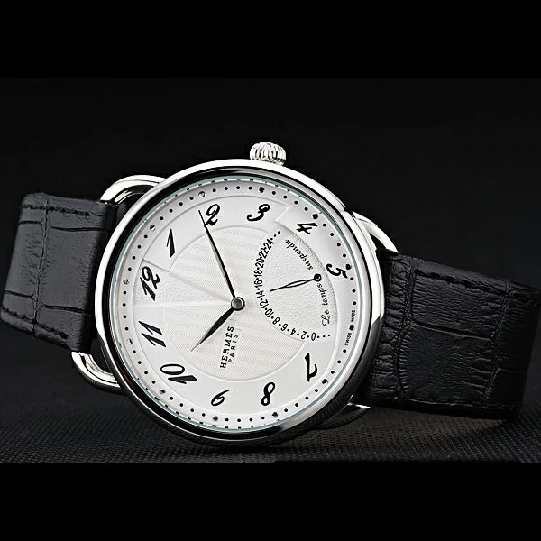 Hermes Classic Croco Leather Strap White Dial new59409
