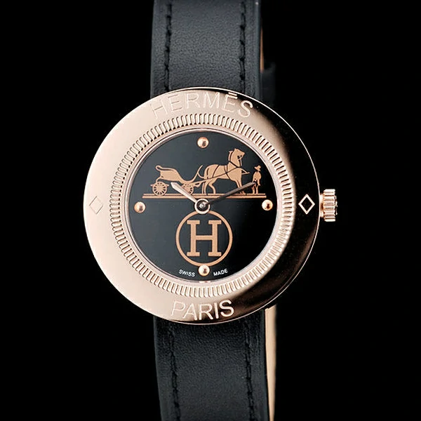 Hermes Classic MOP Dial Black Leather Strap new58796