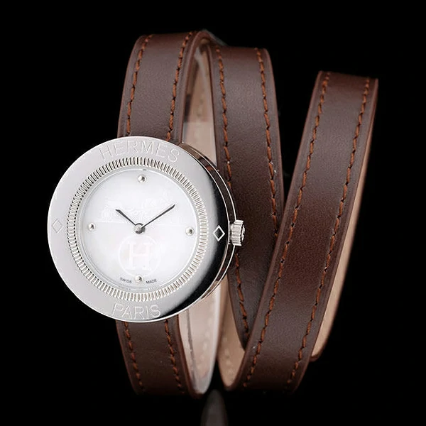 Hermes Classic MOP Dial Brown Elongated Leather Strap new58793