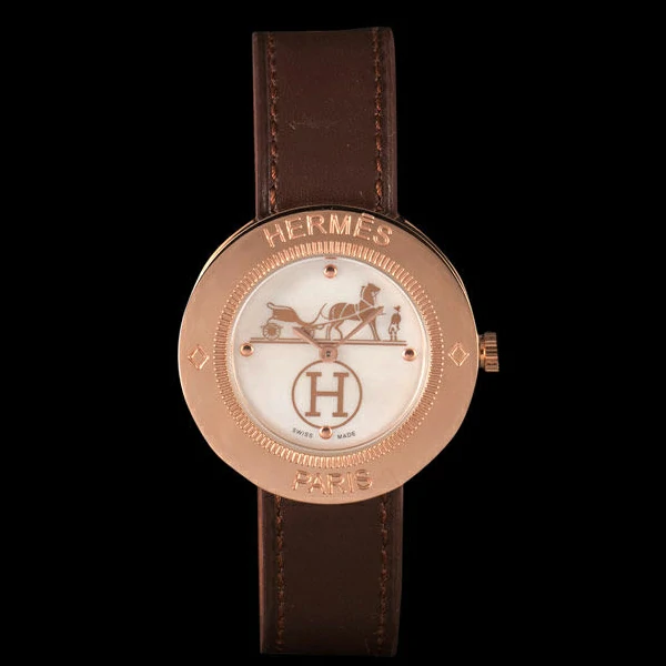Hermes Classic MOP Dial Brown Leather Bracelet new59397