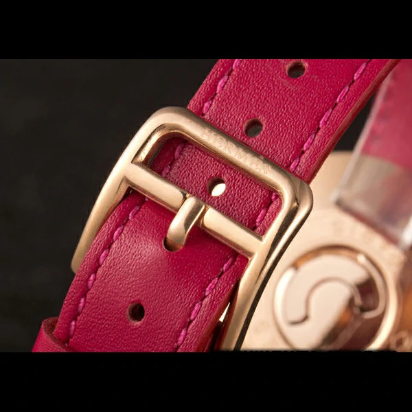 Hermes Classic MOP Dial Magenta Leather Bracelet new59396