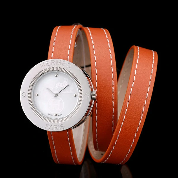 Hermes Classic MOP Dial Orange Elongated Leather Strap new58795