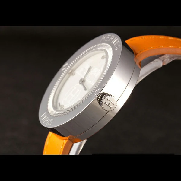 Hermes Classic MOP Dial Orange Leather Bracelet new59398