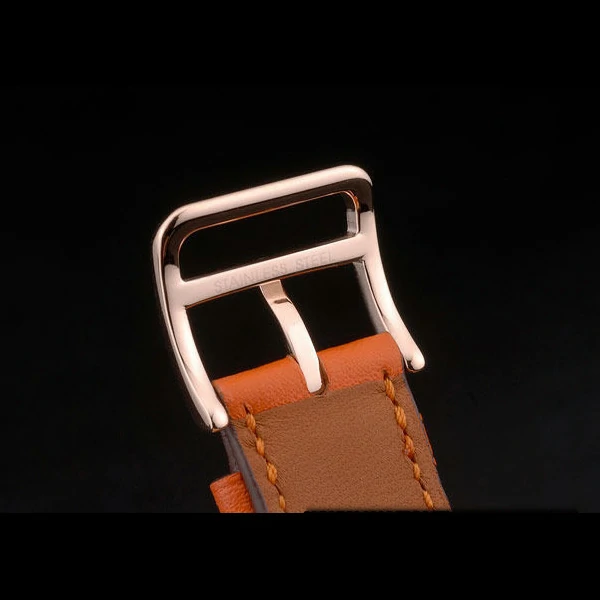 Hermes Heure H Rose Gold Bezel Orange Leather Strap White Dial new59198