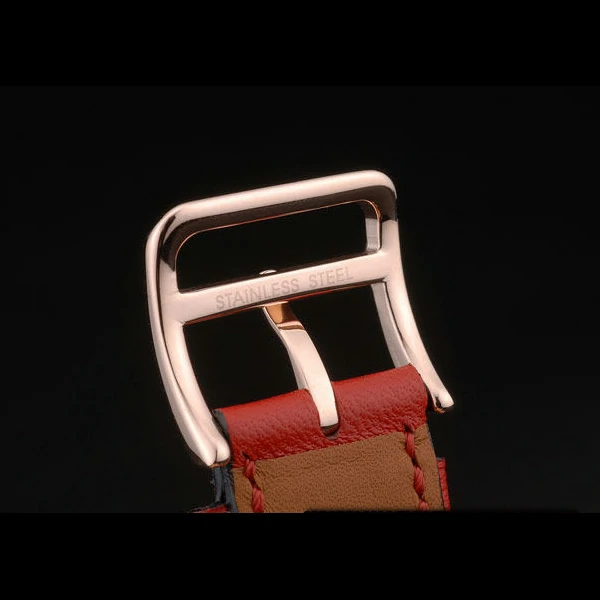 Hermes Heure H Rose Gold Bezel Red Leather Strap White Dial new59197