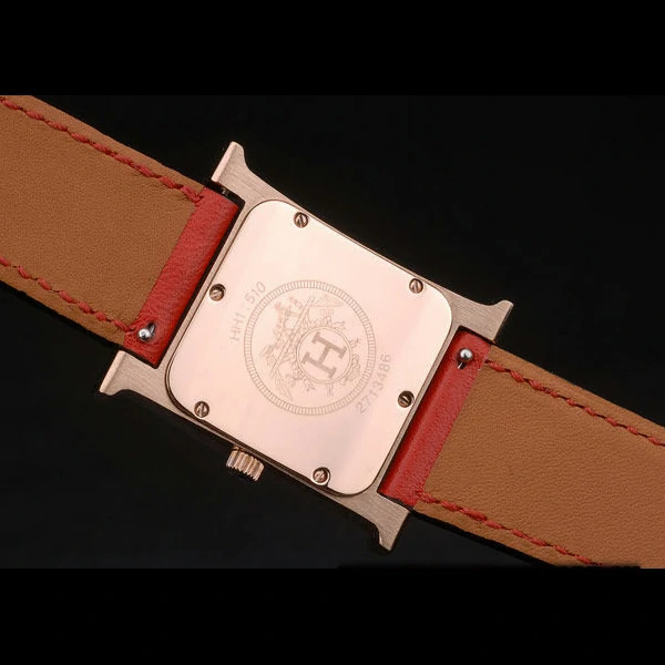 Hermes Heure H Rose Gold Bezel Red Leather Strap White Dial new59197