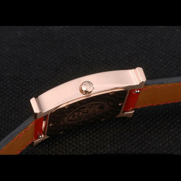 Hermes Heure H Rose Gold Bezel Red Leather Strap White Dial new59197