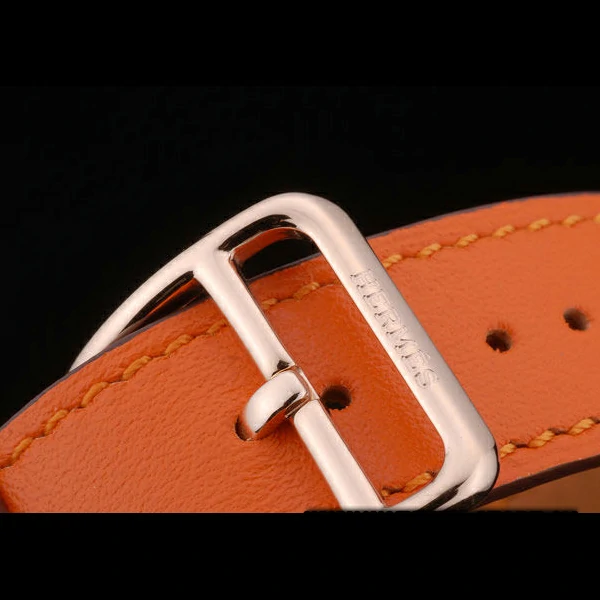 Hermes Heure H Rose Gold Diamond Encrusted Bezel Orange Leather Strap White Dial new59201