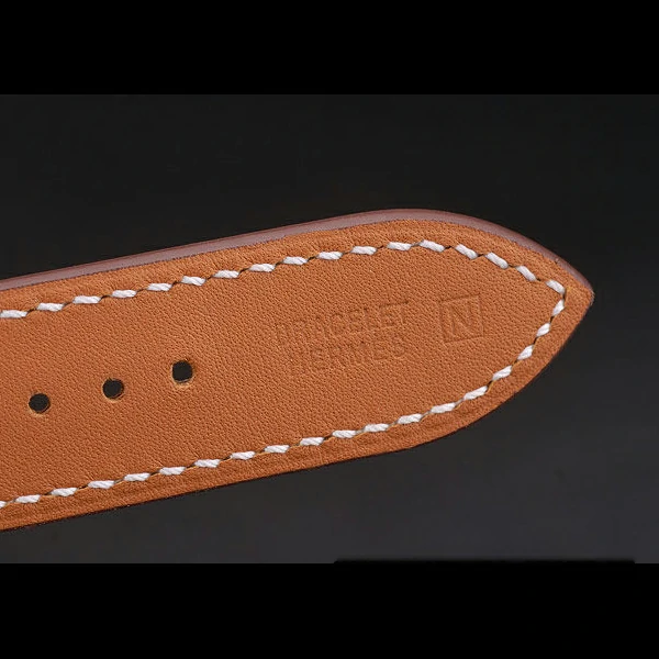 Hermes Heure H Rose Gold Diamond Encrusted Bezel Tan Leather Strap White Dial new59200