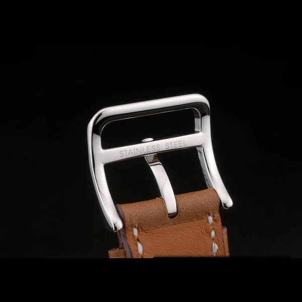 Hermes Heure H Stainless Steel Polished Bezel Tan Leather Strap White Dial new59195