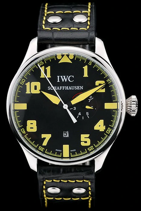 IWC Big Pilot 45mm Black And Yellow Dial Black Leather Bracelet new95982