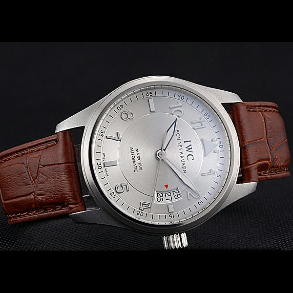 IWC Mark XVII Stainless Steel Case Silver Dial Brown Leather Bracelet new60592