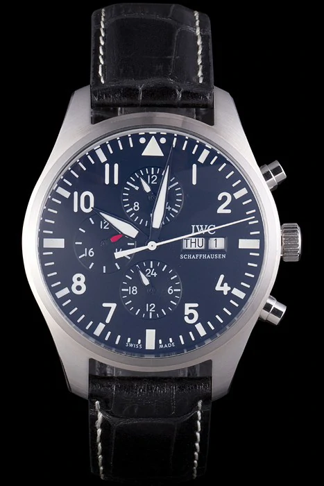 IWC Pilot Black Dial Black Leather Bracelet new87712