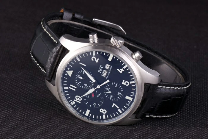 IWC Pilot Black Dial Black Leather Bracelet new87712