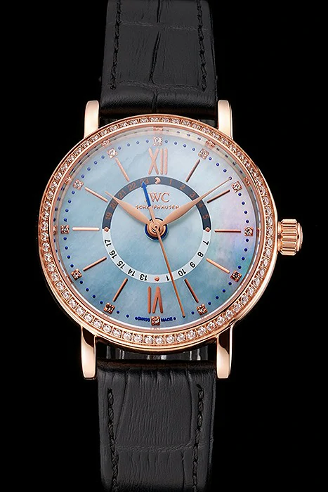IWC Portofino Day And Night Pearl Dial Rose Gold Case Black Leather Strap new122442