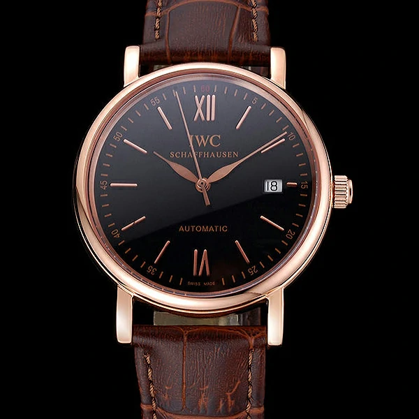 IWC Portofino Gold Case Black Dial Brown Leather Bracelet new60595