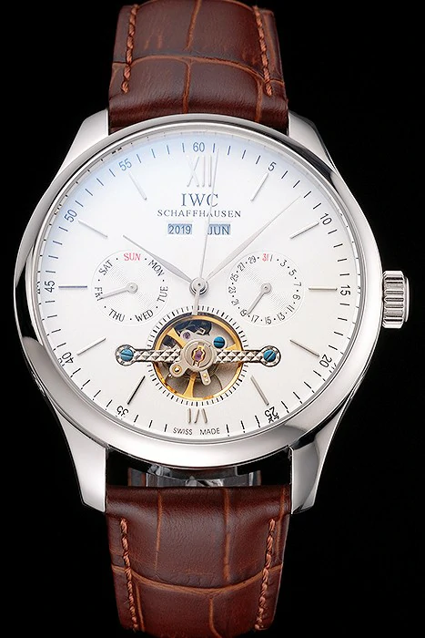 IWC Portofino Tourbillon White Dial Stainless Steel Case Brown Leather Strap new121916