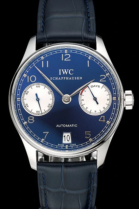 IWC Portuguese Black Dial White Subdials Silver Case Black Leather Bracelet new124522