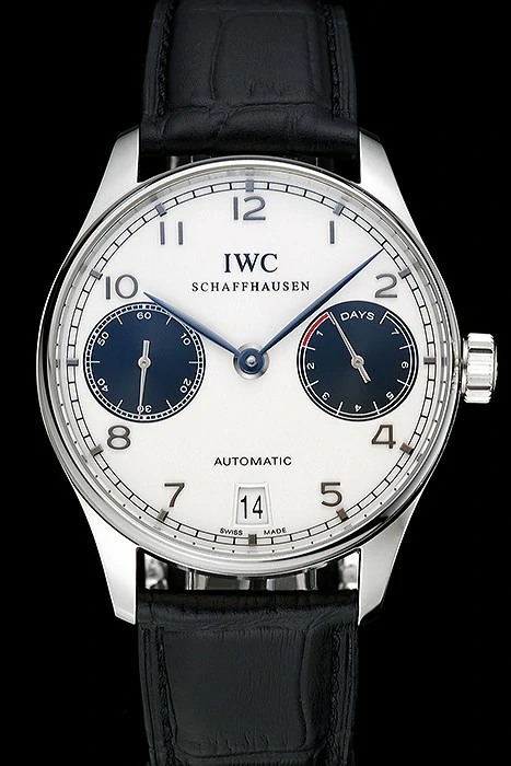IWC Portuguese White Dial Black Subdials Silver Case Black Leather Bracelet new124528