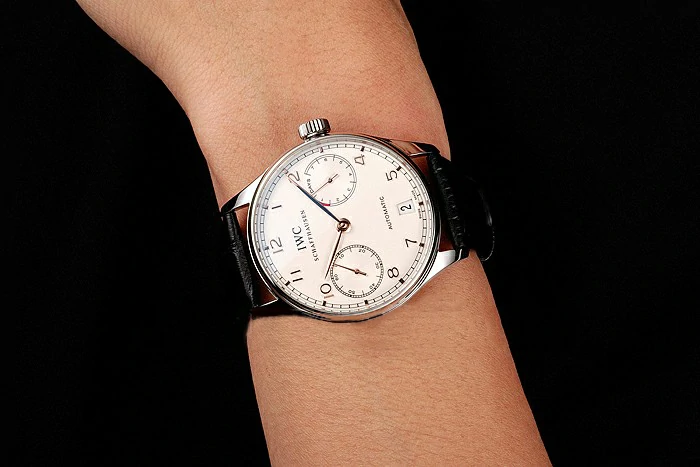 IWC Portuguese White Dial Rose Gold Numerals Silver Case Black Leather Bracelet new124527