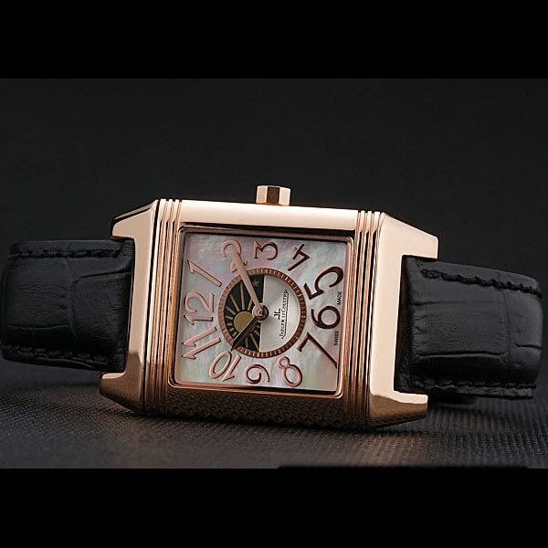 Jaeger le Coultre Reverso Squadro Lady Black Leather Strap Pearl Dial new58913