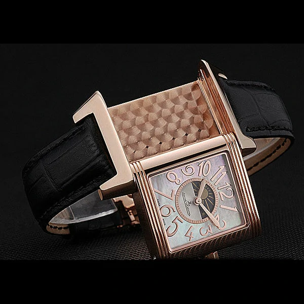 Jaeger le Coultre Reverso Squadro Lady Black Leather Strap Pearl Dial new58913