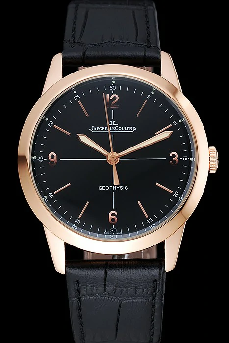Jaeger LeCoultre Geophysic Black Dial Gold Case Black Leather Bracelet new124886