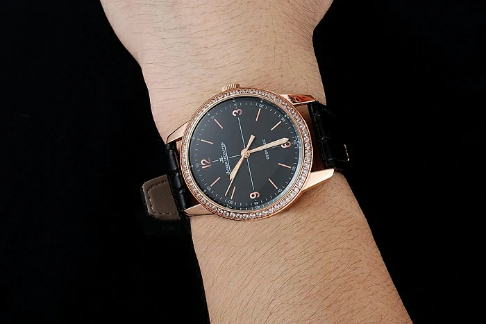 Jaeger LeCoultre Geophysic Black Dial Gold Diamond Case Black Leather Bracelet new124889