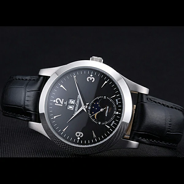 Jaeger LeCoultre Master Black Dial Black Leather Band Stainless Steel Bezel new59981