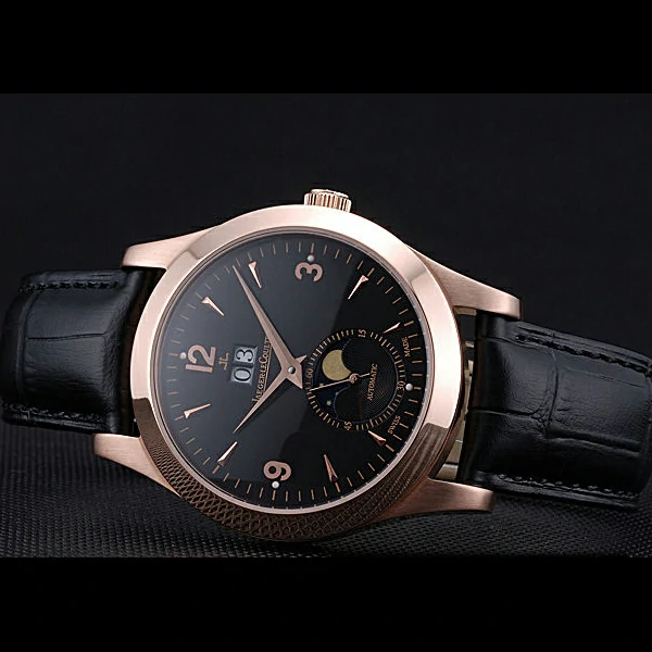 Jaeger LeCoultre Master Black Dial Black Leather Band Stainless Steel Bezel new59983