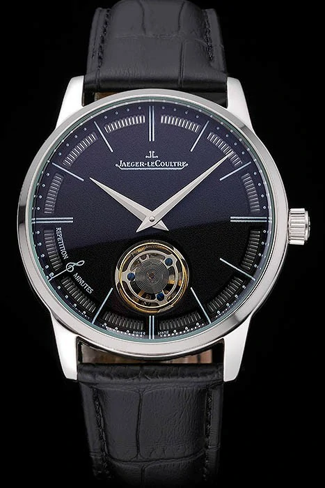 Jaeger LeCoultre Master Flying Tourbillon Black Dial Stainless Steel Case Black Leather Strap new120751