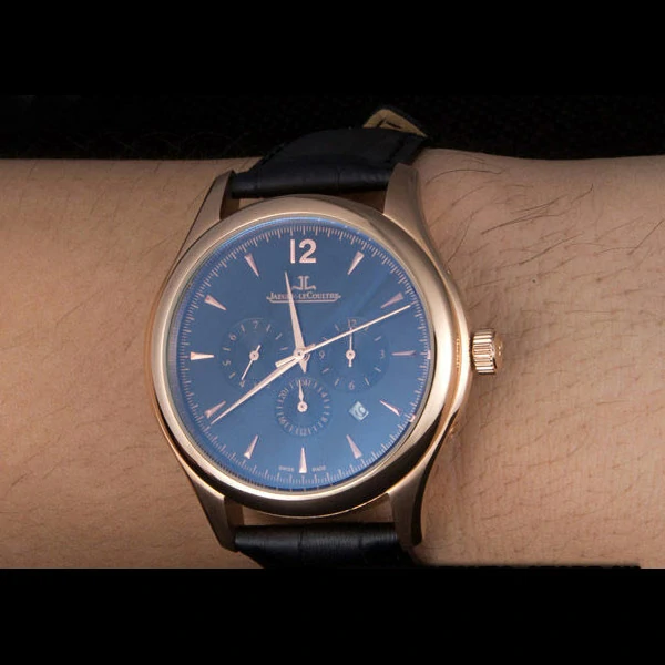 Jaeger Lecoultre Master Gold Bezel Black Leather Band new59710