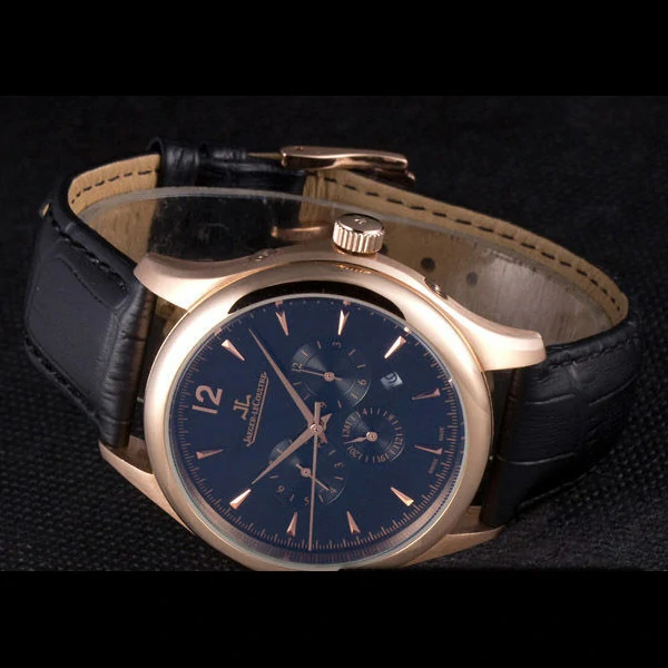 Jaeger Lecoultre Master Gold Bezel Black Leather Band new59710