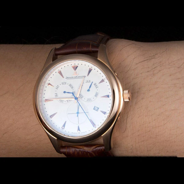 Jaeger Lecoultre Master Gold Bezel Brown Leather Band new59702