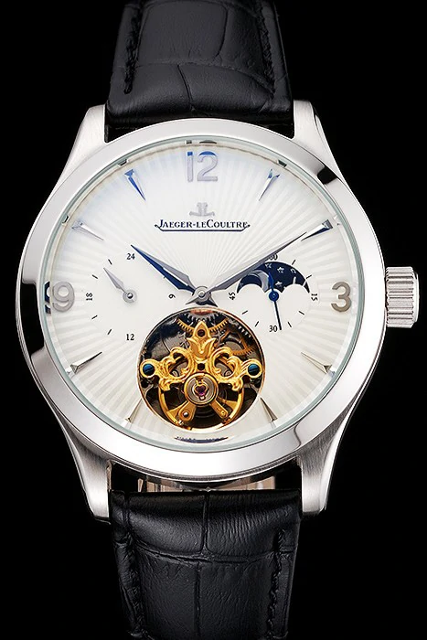 Jaeger LeCoultre Master Moonphase Tourbillon White Dial Stainless Steel Case Black Leather Strap new121930