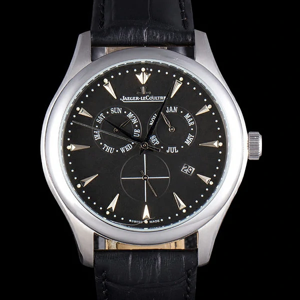 Jaeger Lecoultre Master Silver Bezel Black Leather Band new59706