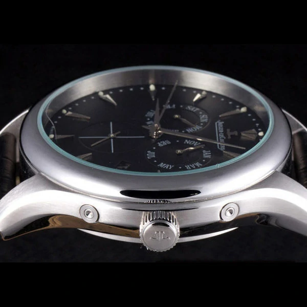 Jaeger Lecoultre Master Silver Bezel Black Leather Band new59706