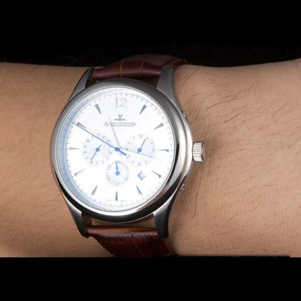 Jaeger Lecoultre Master Silver Bezel Brown Leather Band new59703