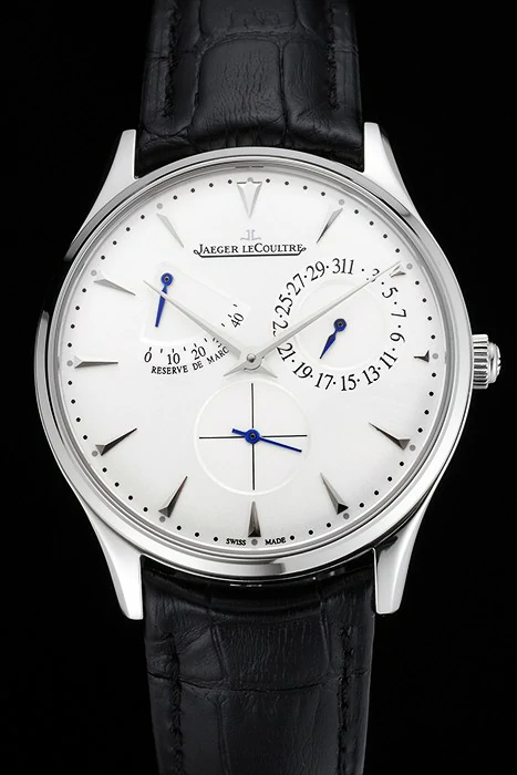 Jaeger LeCoultre Master Ultra Thin Reserve De Marche White Dial Stainless Steel Case Black Leather Strap new123393