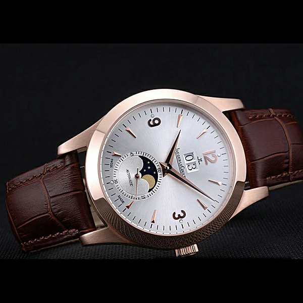 Jaeger LeCoultre Master White Dial Brown Leather Band Rose Gold Bezel new59982