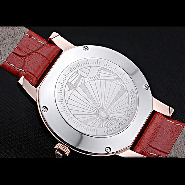 Jaeger LeCoultre Rendez Vous Black Dial Red Leather Strap Diamond Bezel new59985