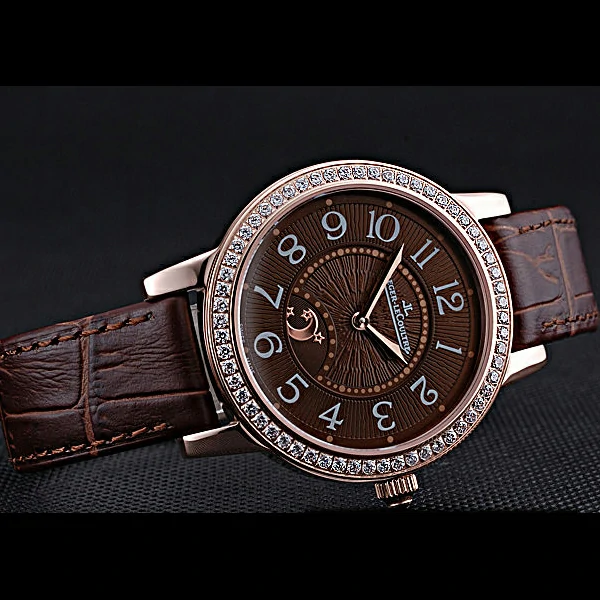 Jaeger LeCoultre Rendez Vous Brown Dial Brown Leather Strap Rose Gold Diamond Bezel new59986