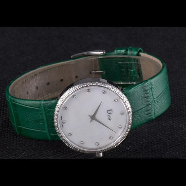 La D de Dior Green Leather Strap with White Dial new59605
