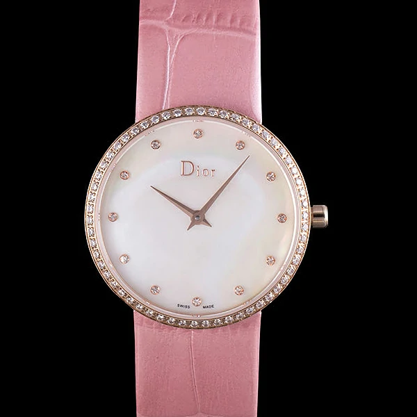 La D de Dior Pink Leather Strap with White Dial new59611