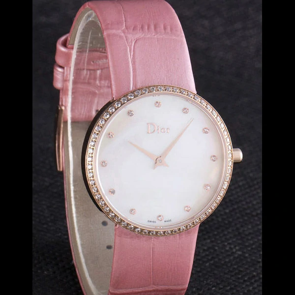 La D de Dior Pink Leather Strap with White Dial new59611