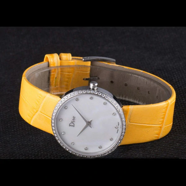 La D de Dior Yellow Leather Strap with White Dial new59604